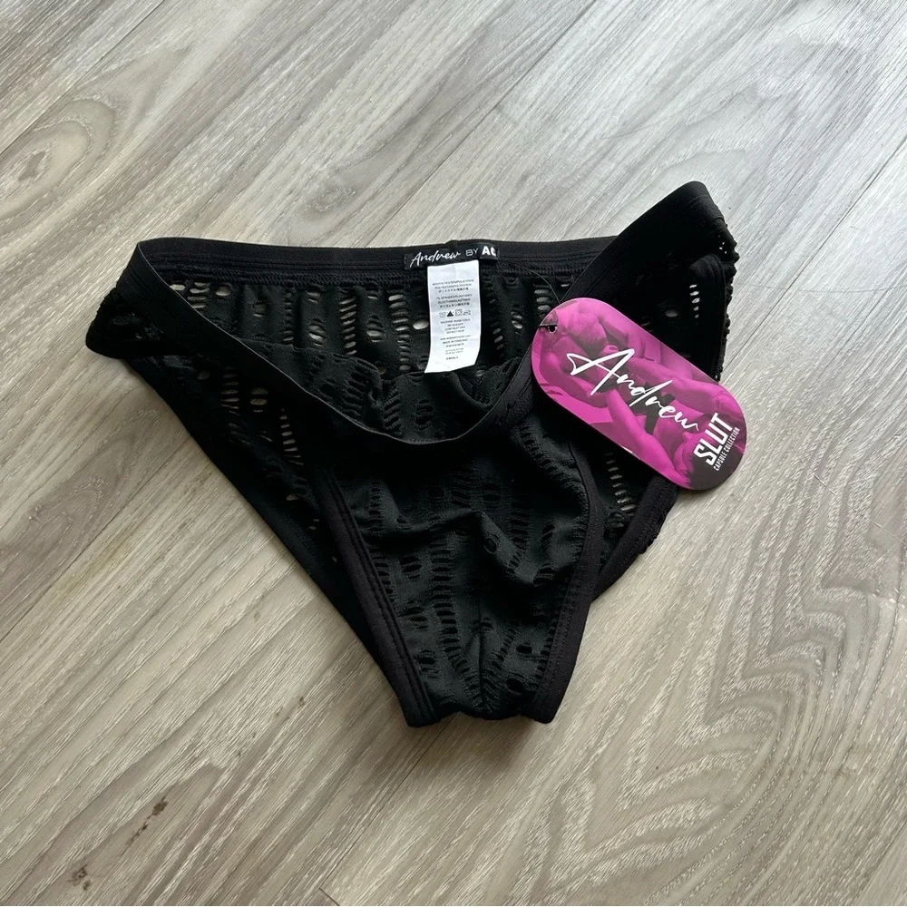 Capsule Mesh Lace Brief in Black (Medium)